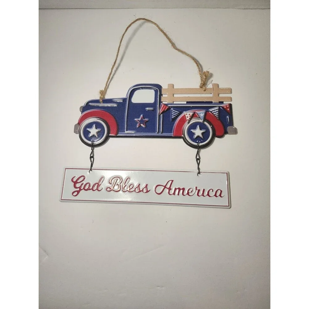 Patriotic Metal Wall Hanging Truck With God Bless America